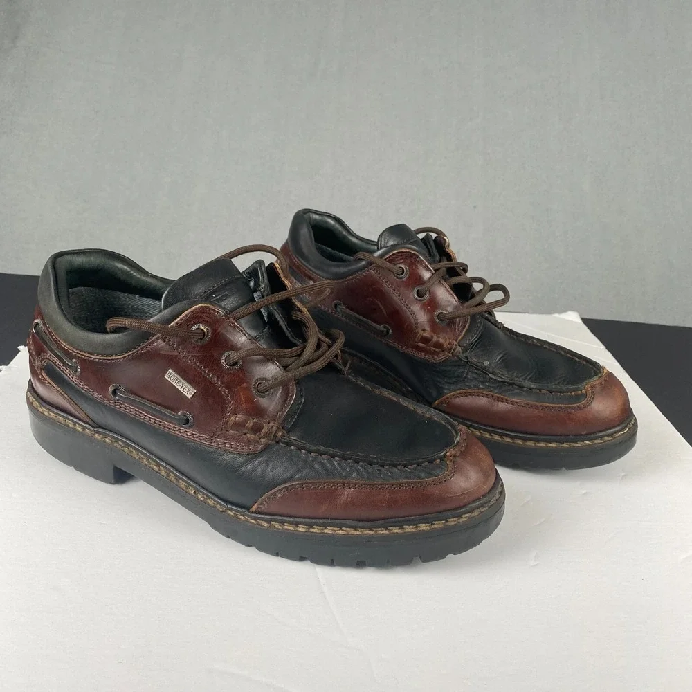 Johnston & Murphy Boat Loafer‎ Shoes Men's 9 M Brown black Leather 3 Eye Lug Moc